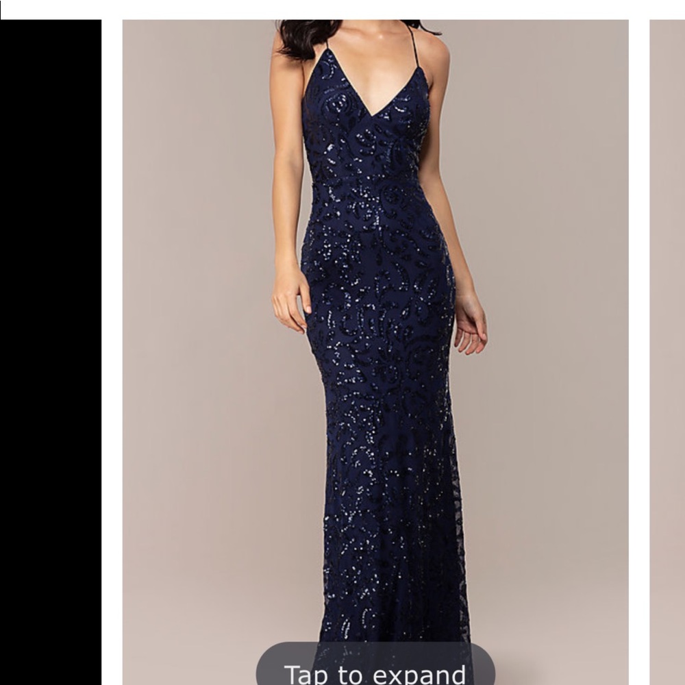 NEW Long V-Neck Navy Sequin Prom Dress MERMAID